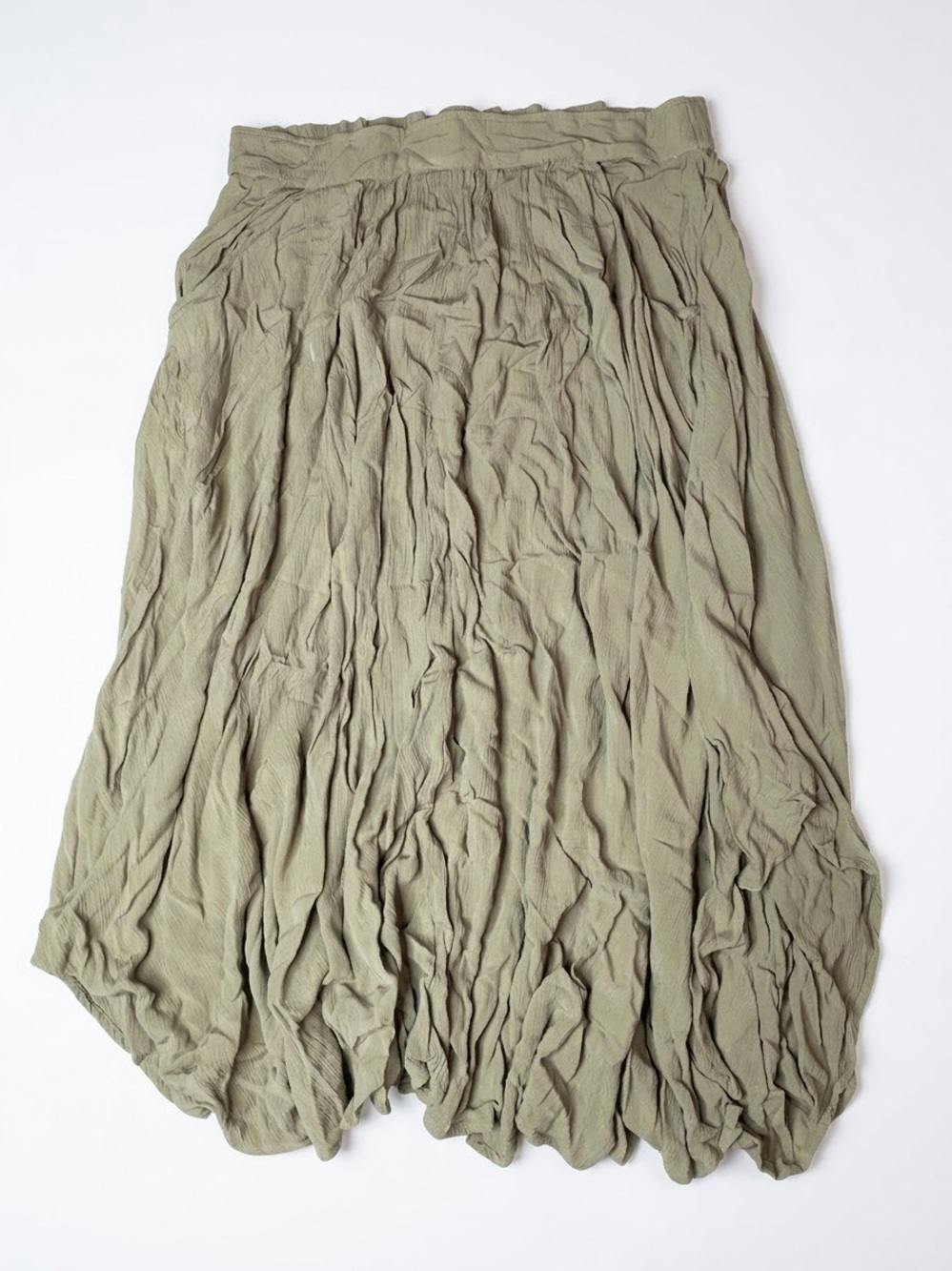 O'Neill Boho Crinkle Gauze Maxi Skirt Sage Green Size XL | Elastic Waist